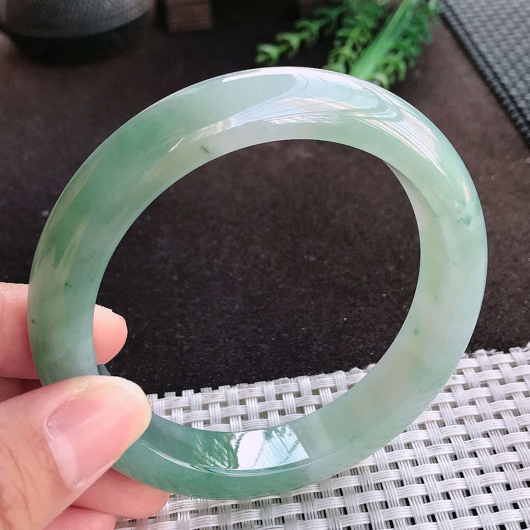 天然a货翡翠63.5/13.2/9.8老坑冰胶果冻冰晴手镯宽边大圈口翡翠玉镯