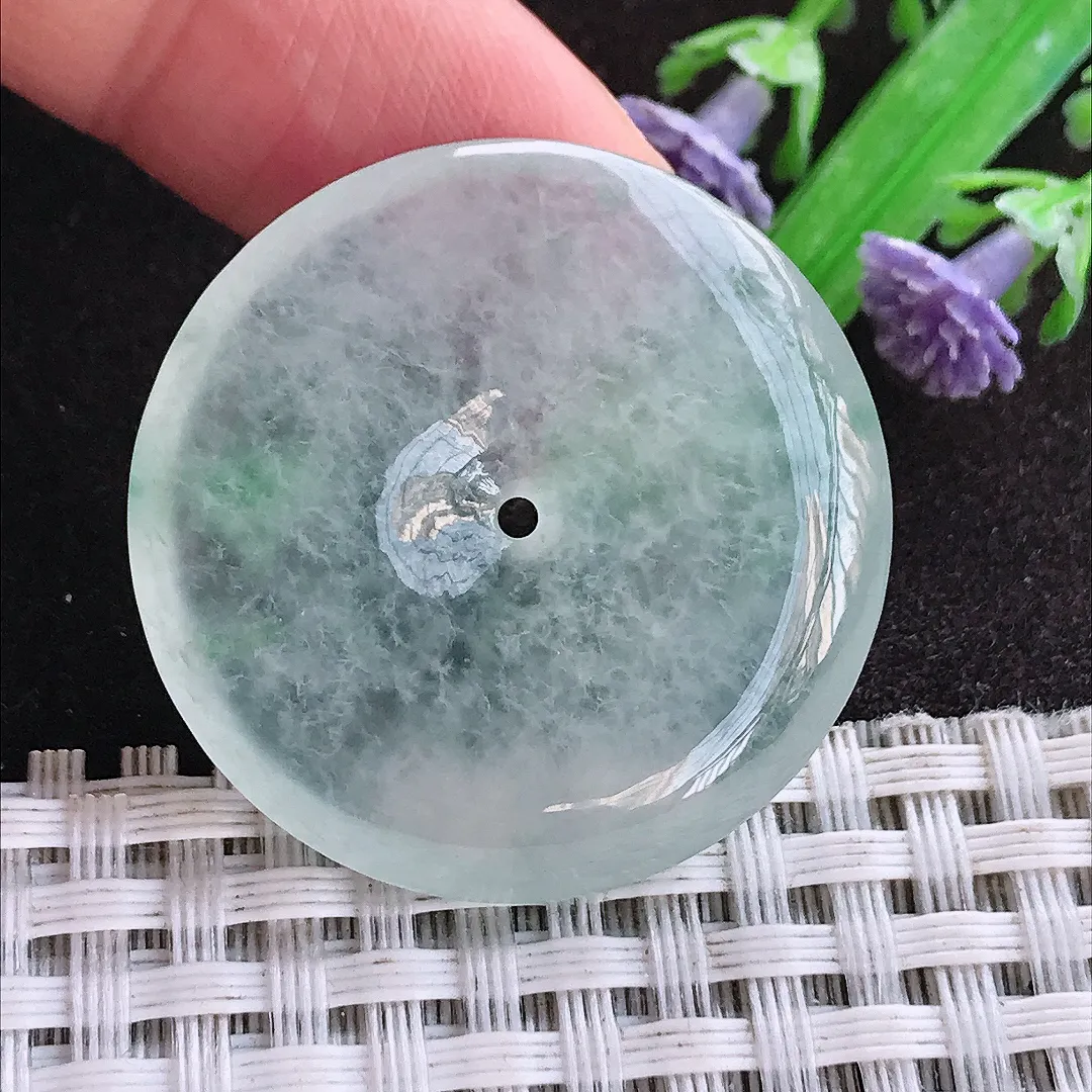 天然a货翡翠33.2/5.5老坑冰种冰透平安扣吊坠翡翠玉坠挂件百搭