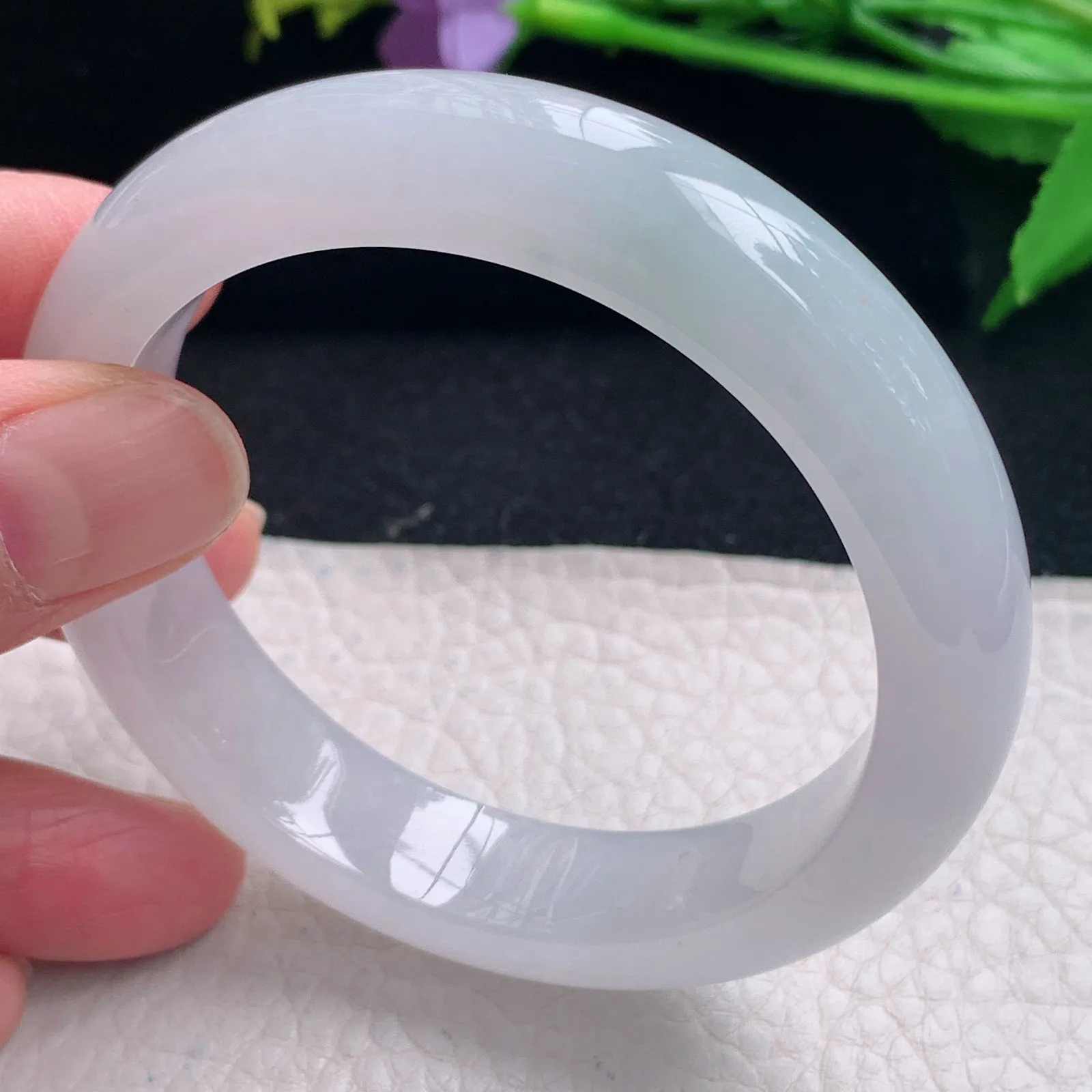 r自然光55*12.6*806平安镯 缅甸翡翠a货冰起光宽边玉手镯 玉手环