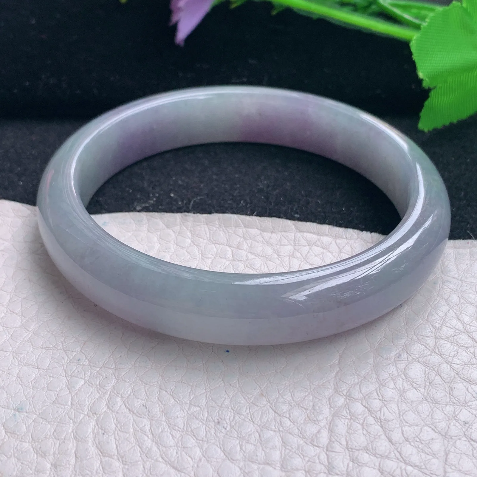 js大圈口61*12.3*7.6平安镯 缅甸翡翠a货冰紫宽边玉手镯 玉手环