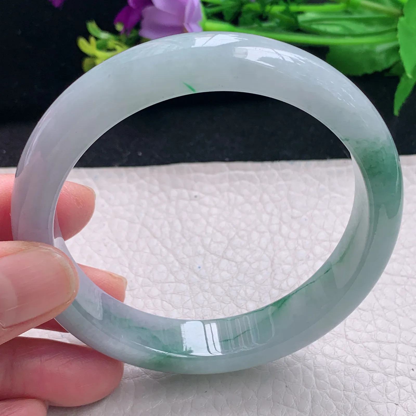 fl大圈口61*13*8.2平安镯 缅甸翡翠a货飘花宽边玉手镯 玉手环