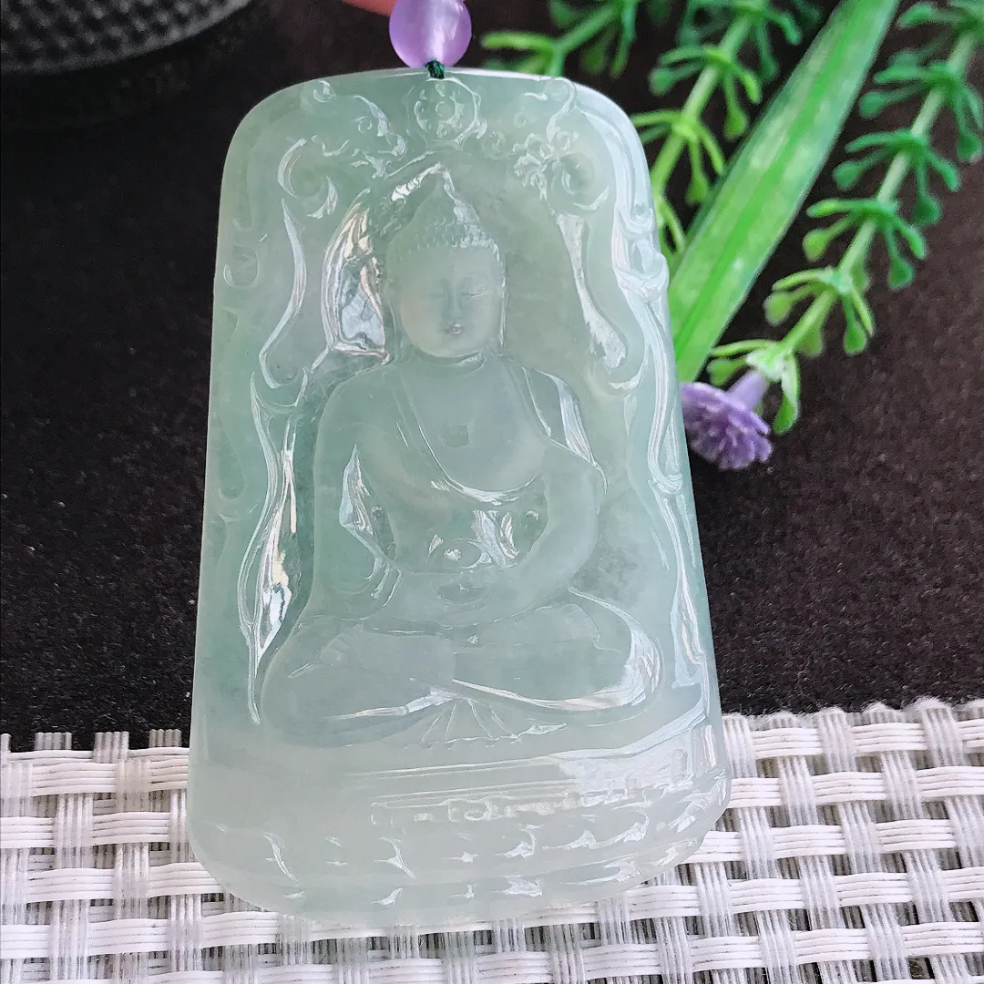 天然a货翡翠62.5/41.5/5老坑冰胶水灵冰晴大日如来佛吊坠翡翠玉坠挂件百搭