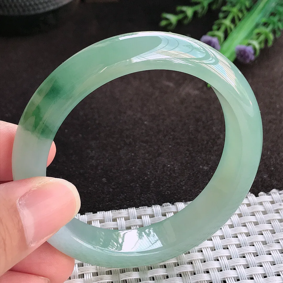 天然a货翡翠55.3/13.3/8.1老坑冰胶果冻冰飘花手镯宽边翡翠玉镯美人镯