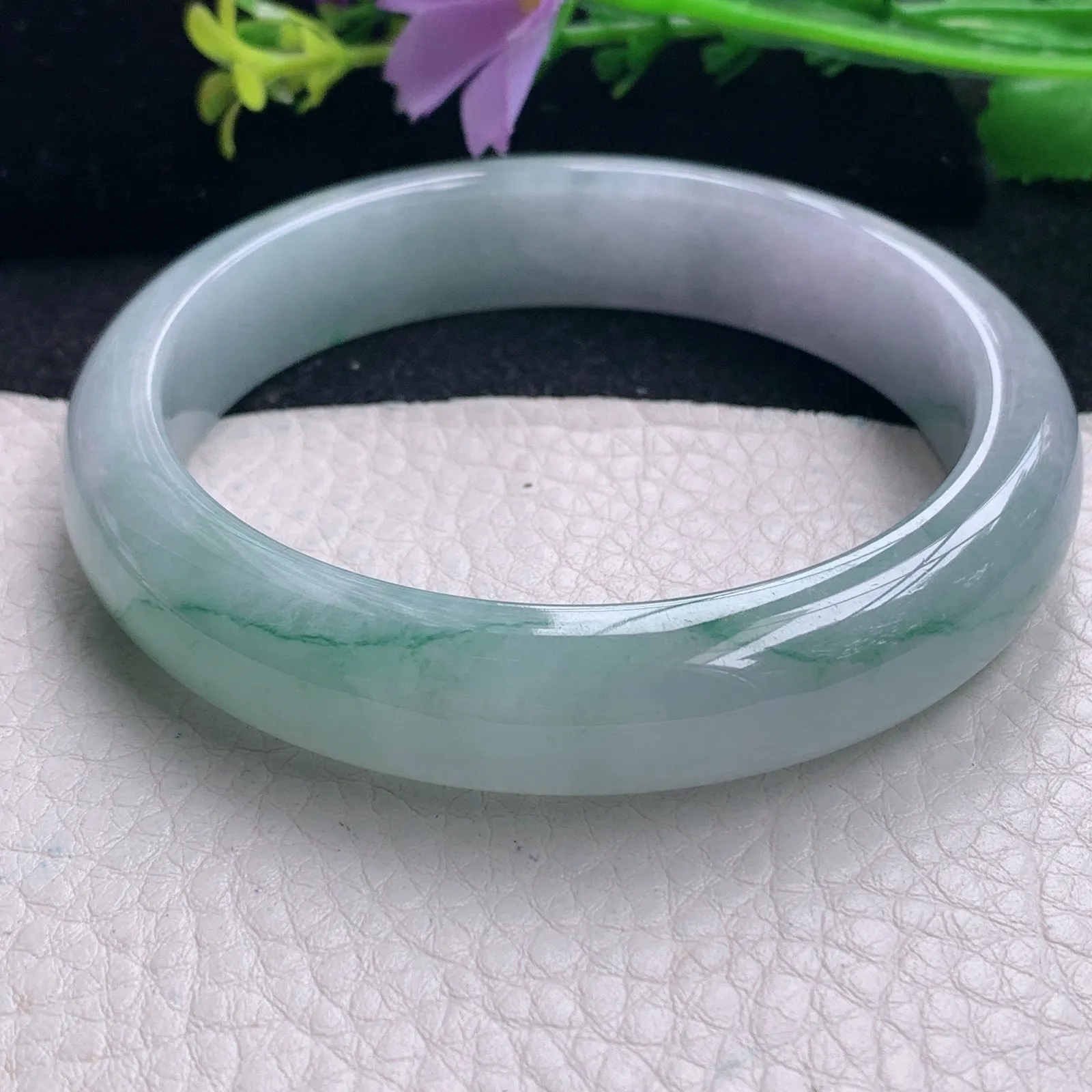 fl大圈口61*13*8.2平安镯 缅甸翡翠a货飘花宽边玉手镯 玉手环