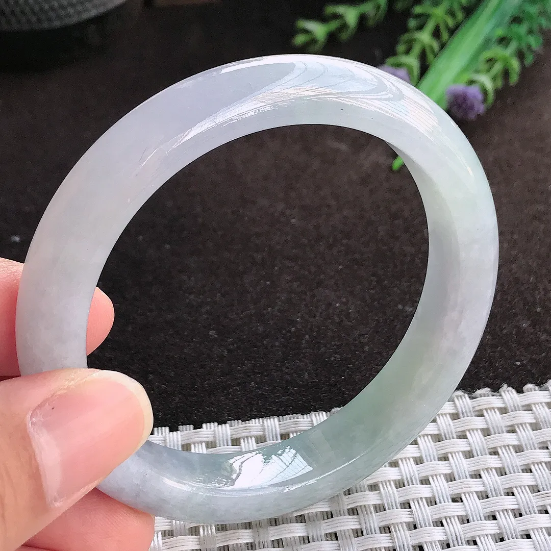 天然a货翡翠55.8/11.3/8.3老坑秀气冰胶紫罗兰手镯宽边翡翠玉镯美人镯