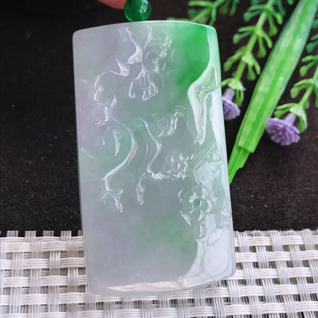 天然a货翡翠60/33.5/7.5老坑冰润水灵飘阳绿蝶恋花吊坠翡翠玉坠挂件百搭