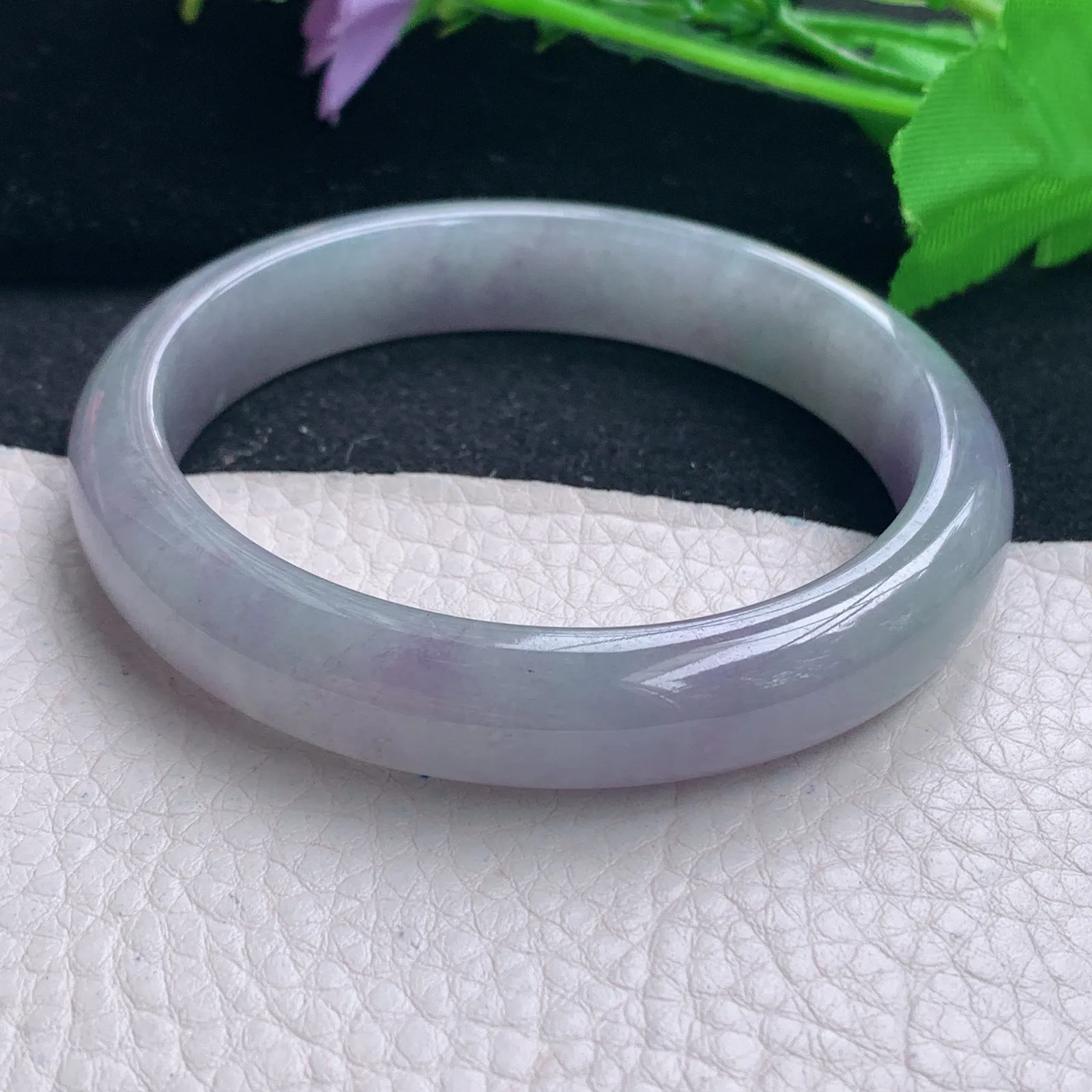 js大圈口61*12.3*7.6平安镯 缅甸翡翠a货冰紫宽边玉手镯 玉手环