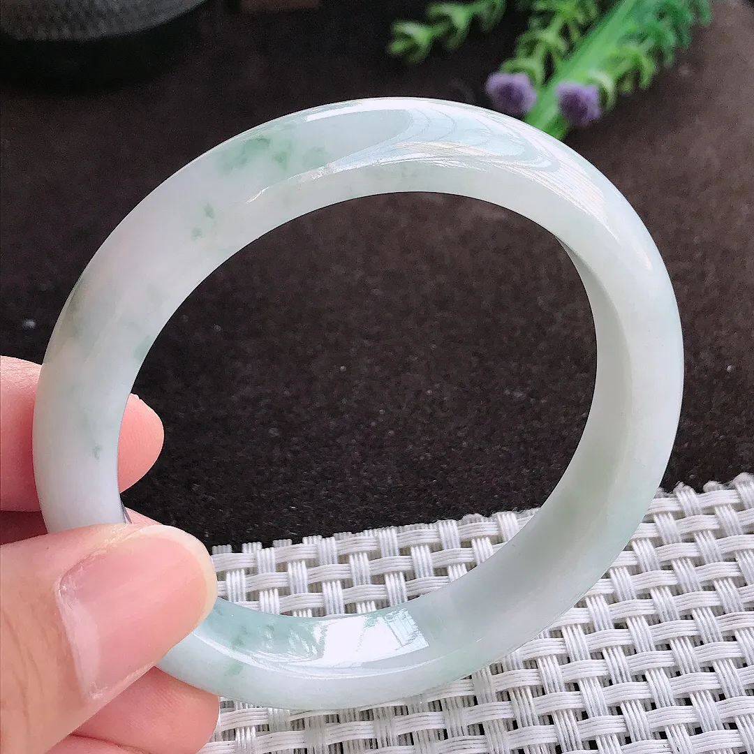 天然a货翡翠56.8/11.8/8老坑精美温润飘花手镯宽边翡翠玉镯美人镯