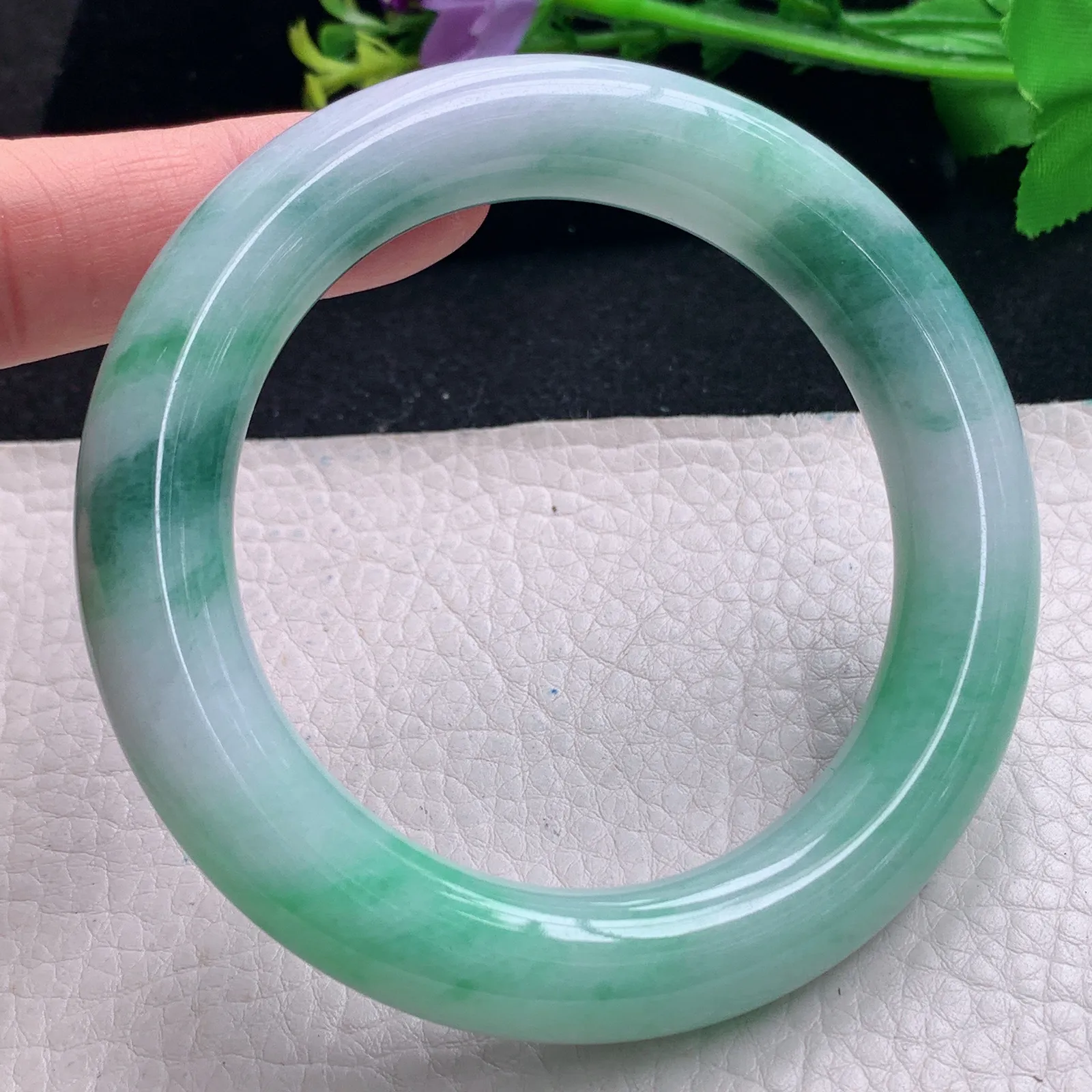 xc自然光58*12胖圆镯 缅甸翡翠a货飘花大气圆条玉手镯 玉手环