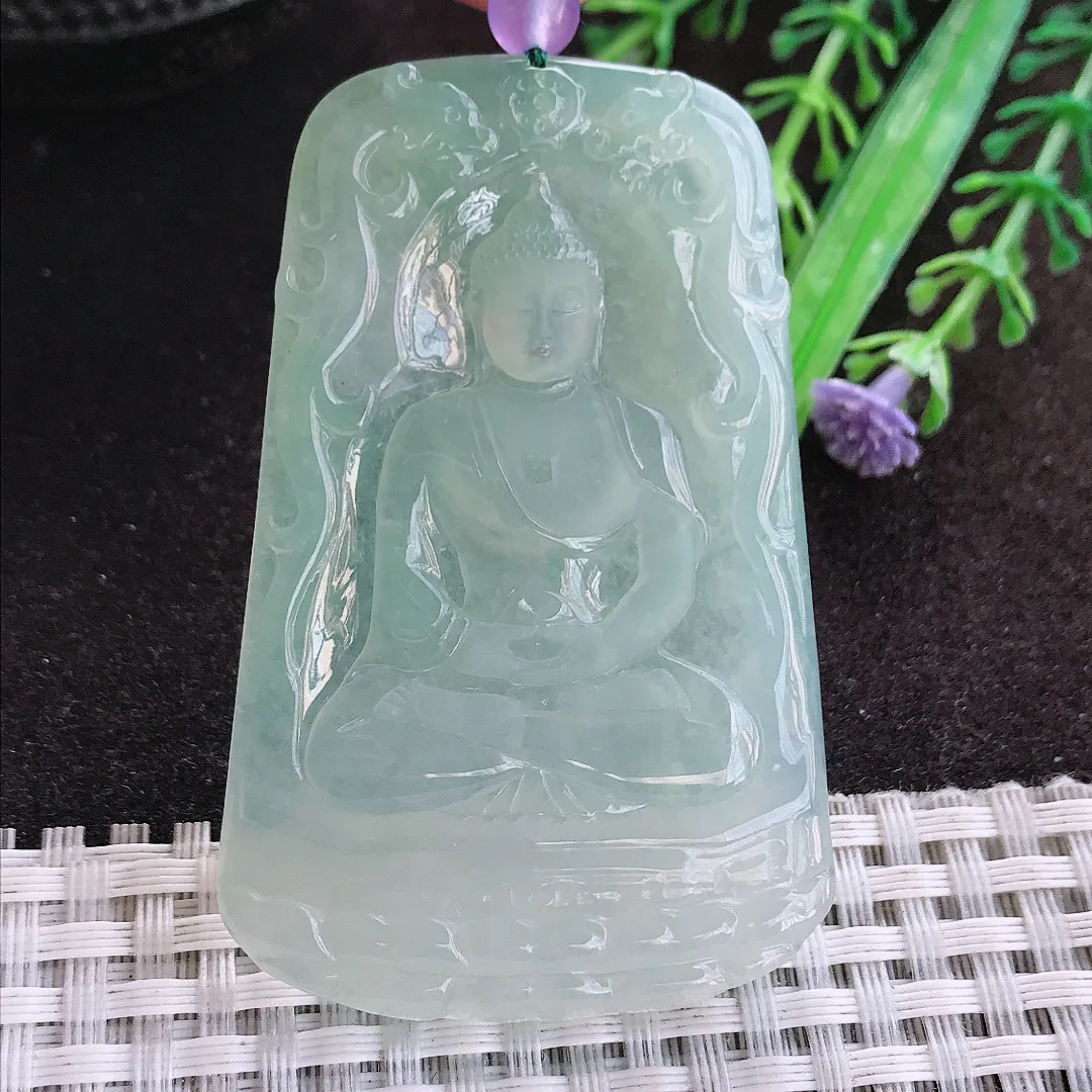 天然a货翡翠62.5/41.5/5老坑冰胶水灵冰晴大日如来佛吊坠翡翠玉坠挂件百搭