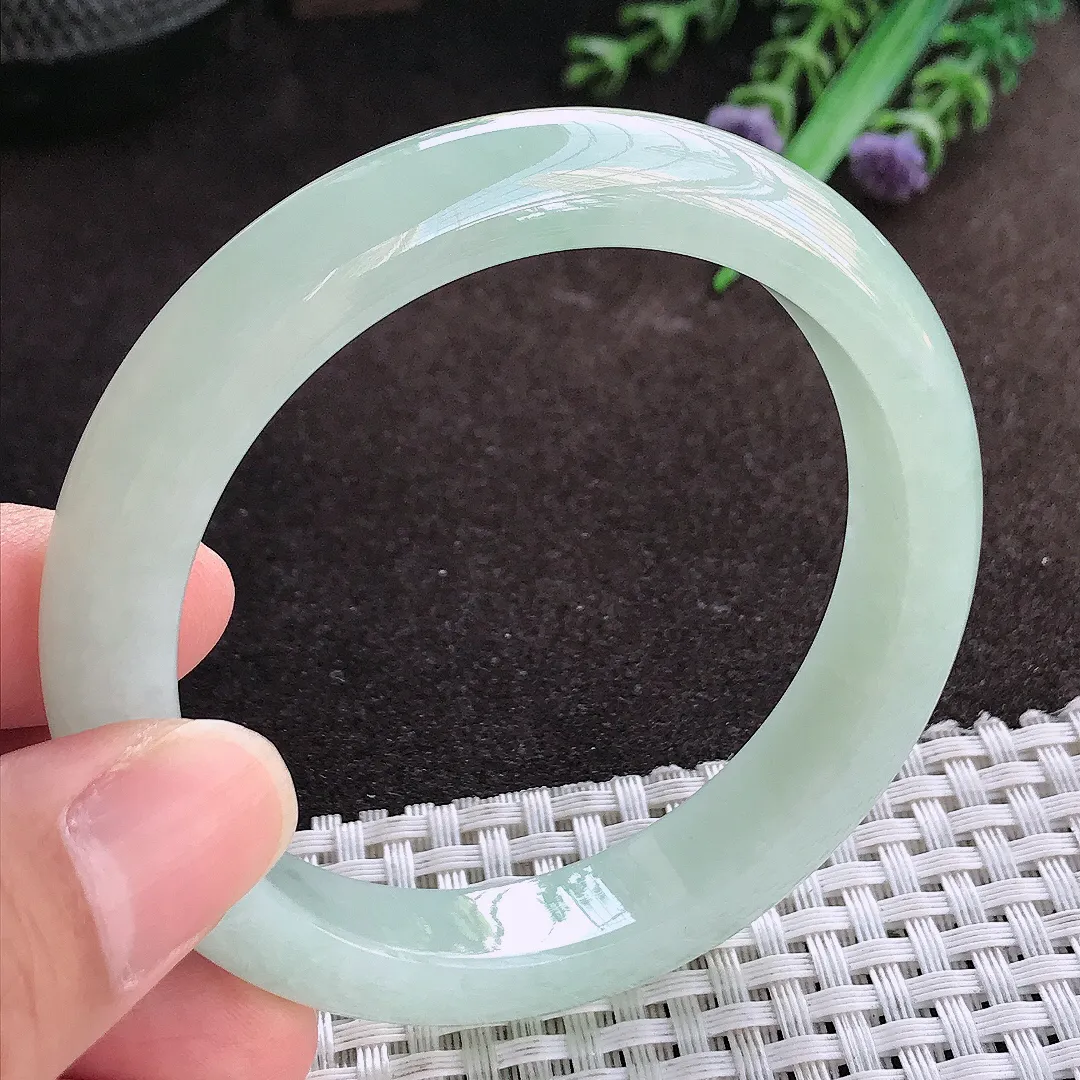 天然a货翡翠55.5/11.3/8.2老坑秀气冰润冰晴底手镯宽边翡翠玉镯美人镯