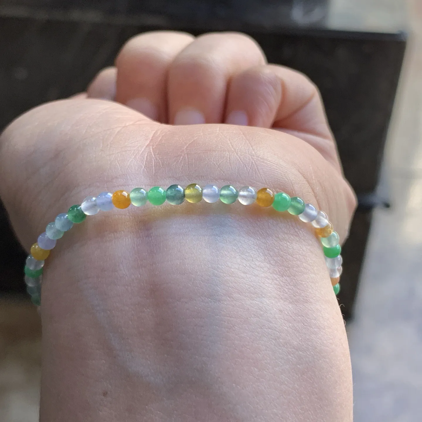 冰种小米多彩珠串^_^鲜艳 冰透