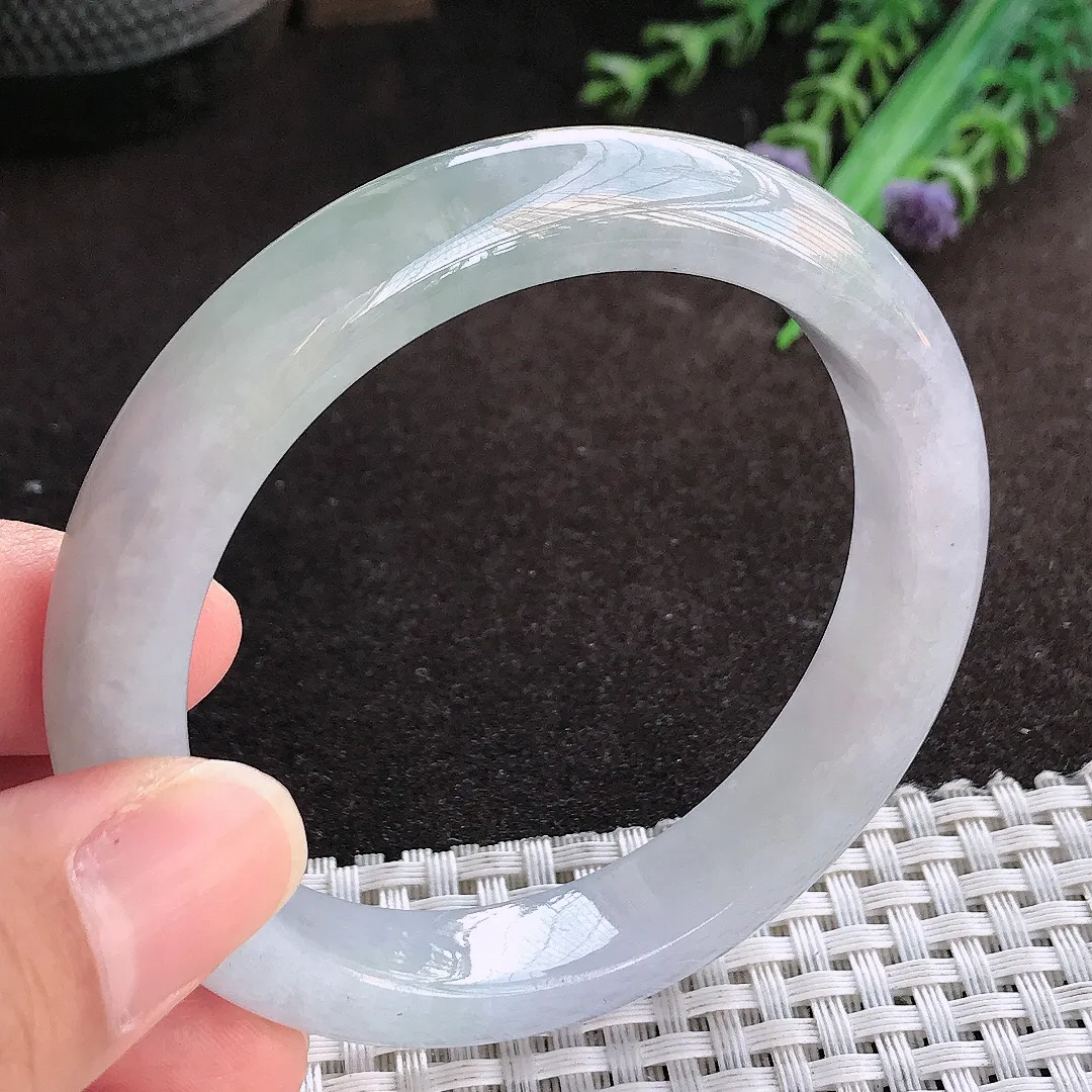 天然a货翡翠55.8/11.3/8.3老坑秀气冰胶紫罗兰手镯宽边翡翠玉镯美人镯