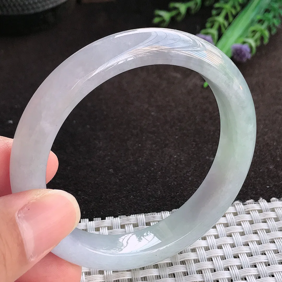 天然a货翡翠55.8/11.3/8.3老坑秀气冰胶紫罗兰手镯宽边翡翠玉镯美人镯