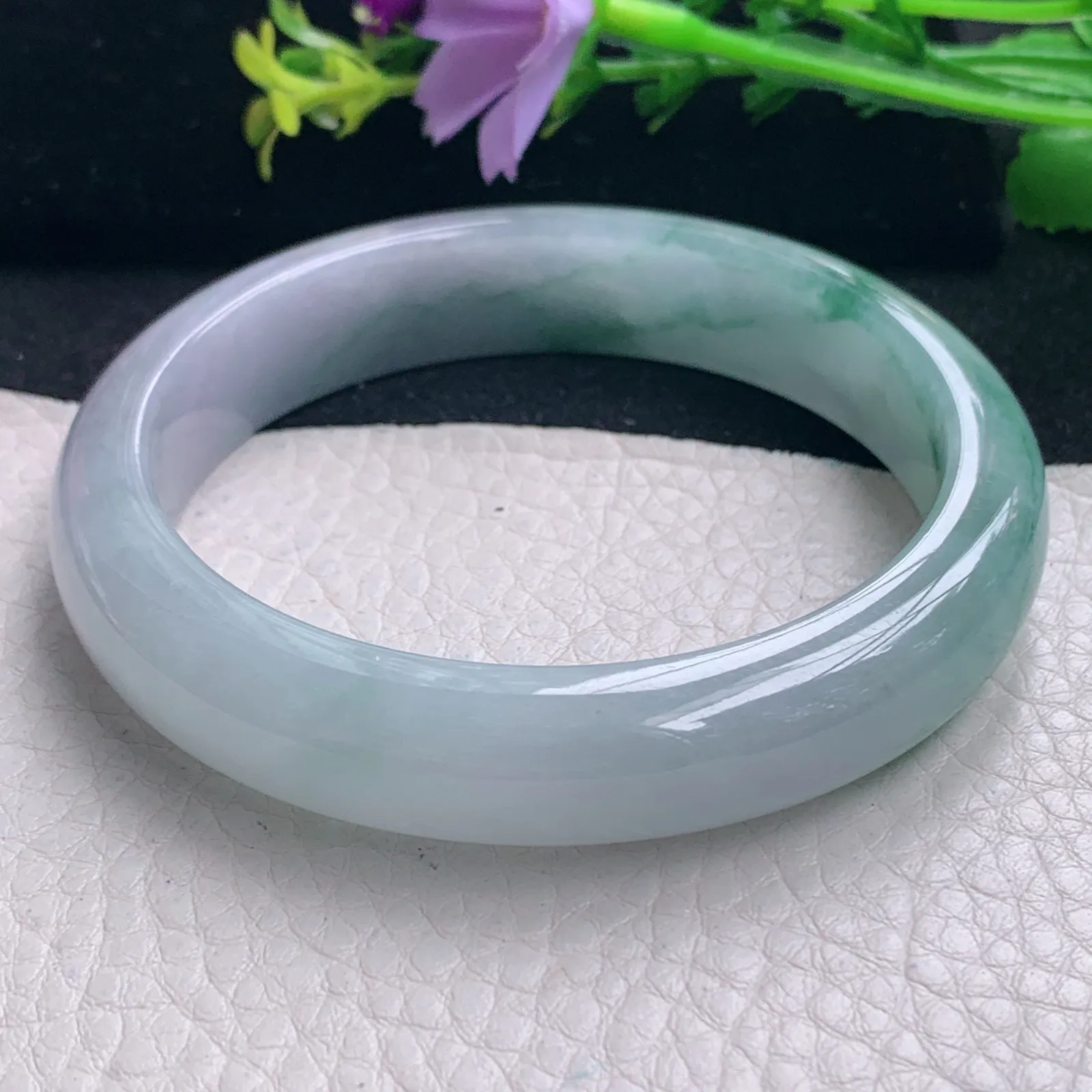 fl大圈口61*13*8.2平安镯 缅甸翡翠a货飘花宽边玉手镯 玉手环