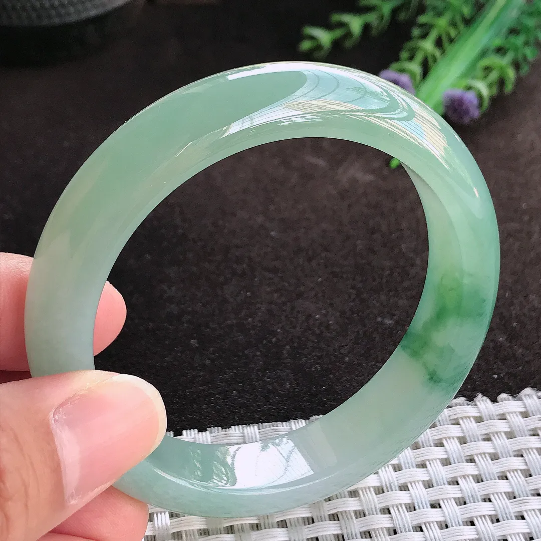 天然a货翡翠55.3/13.3/8.1老坑冰胶果冻冰飘花手镯宽边翡翠玉镯美人镯