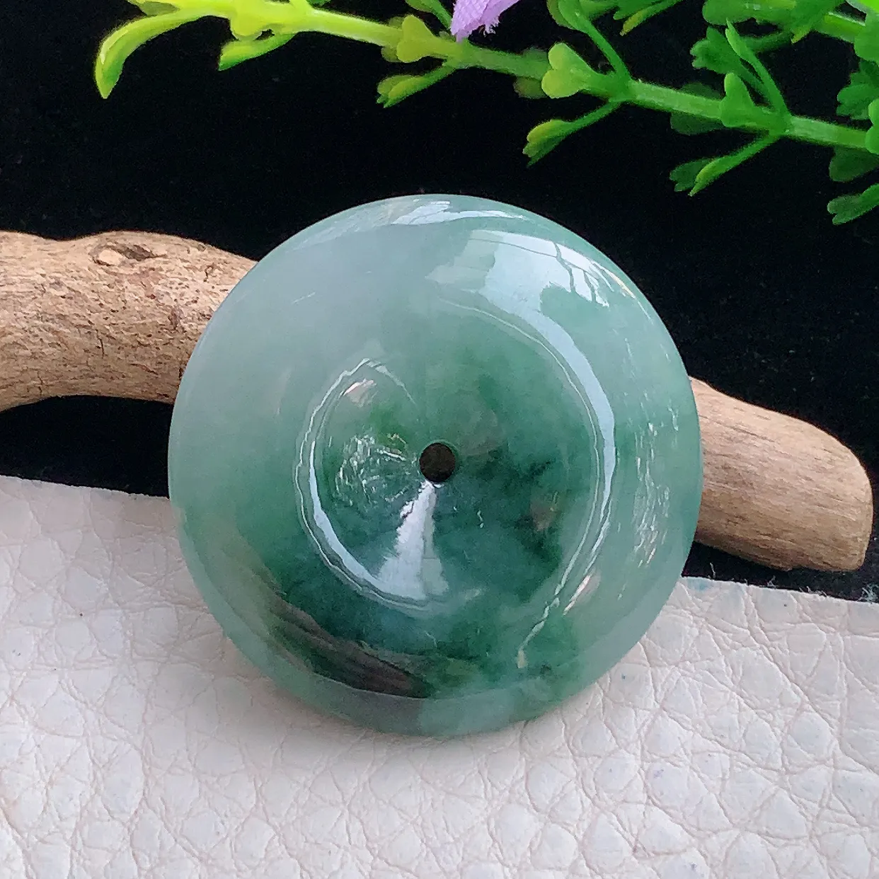 ajj实拍32.6*6.2天然缅甸翡翠飘花平安扣吊坠