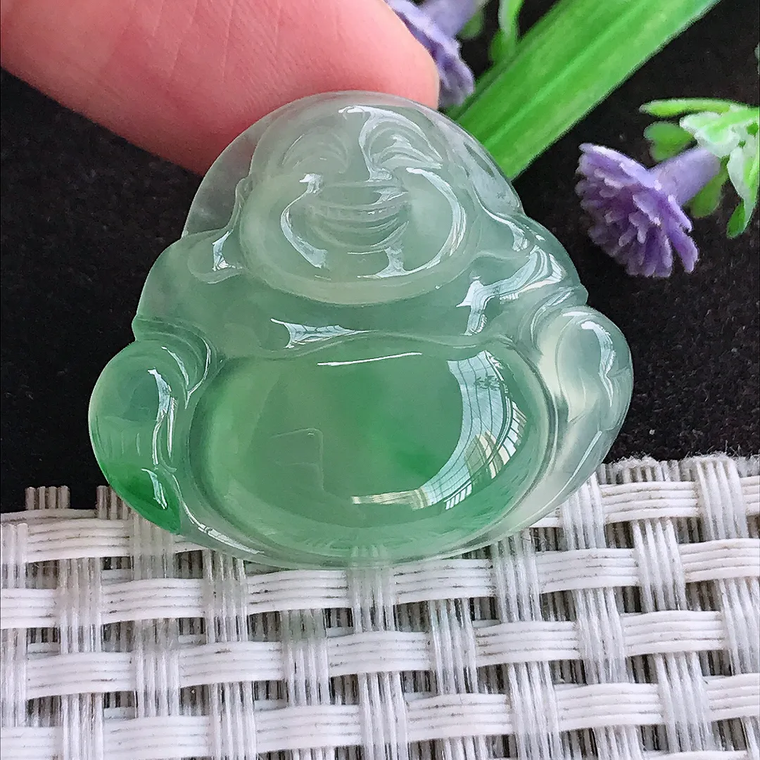 天然a货翡翠27.1/31/5.8老坑冰种满绿甜绿佛公吊坠翡翠玉坠挂件百搭