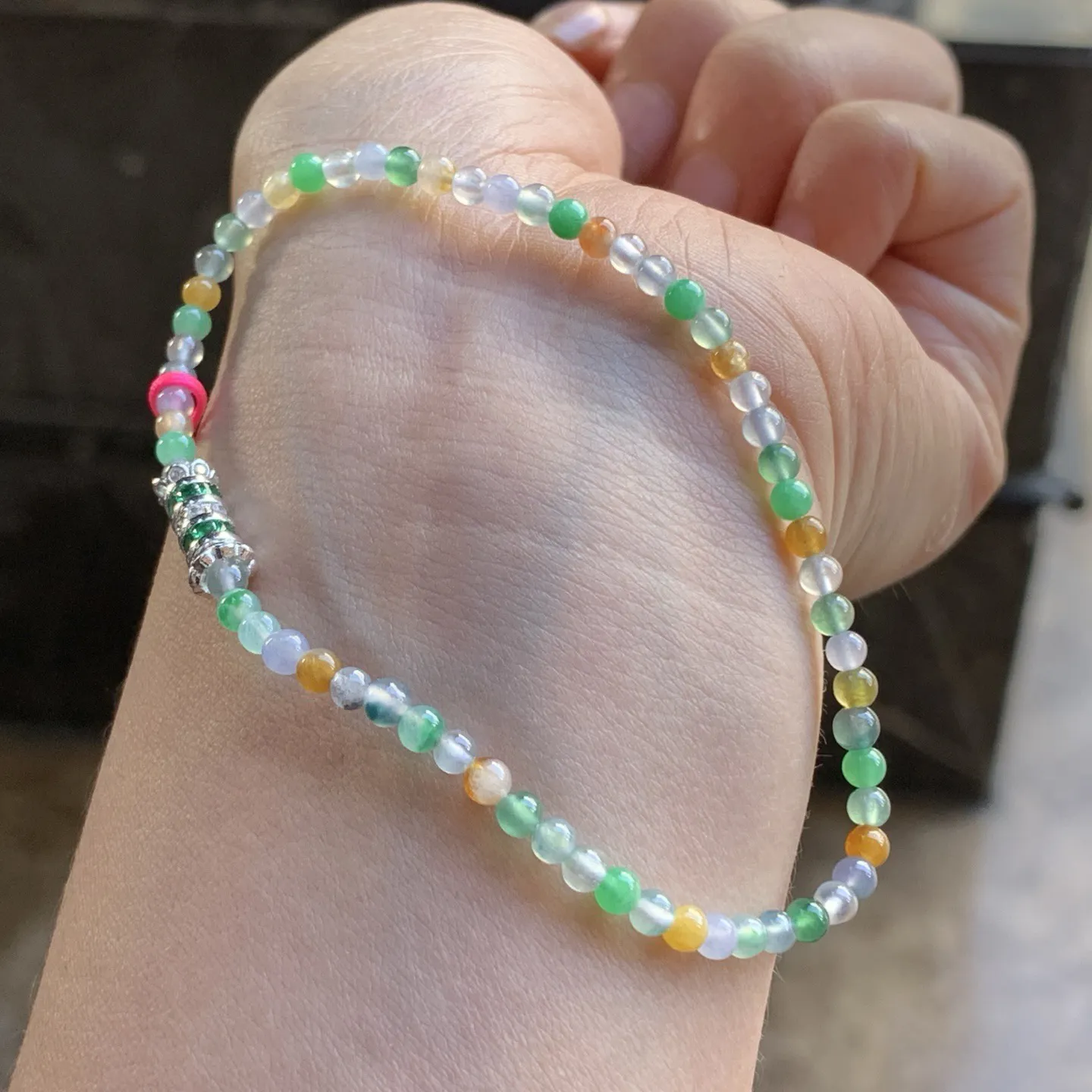 冰种小米多彩珠串^_^鲜艳 冰透