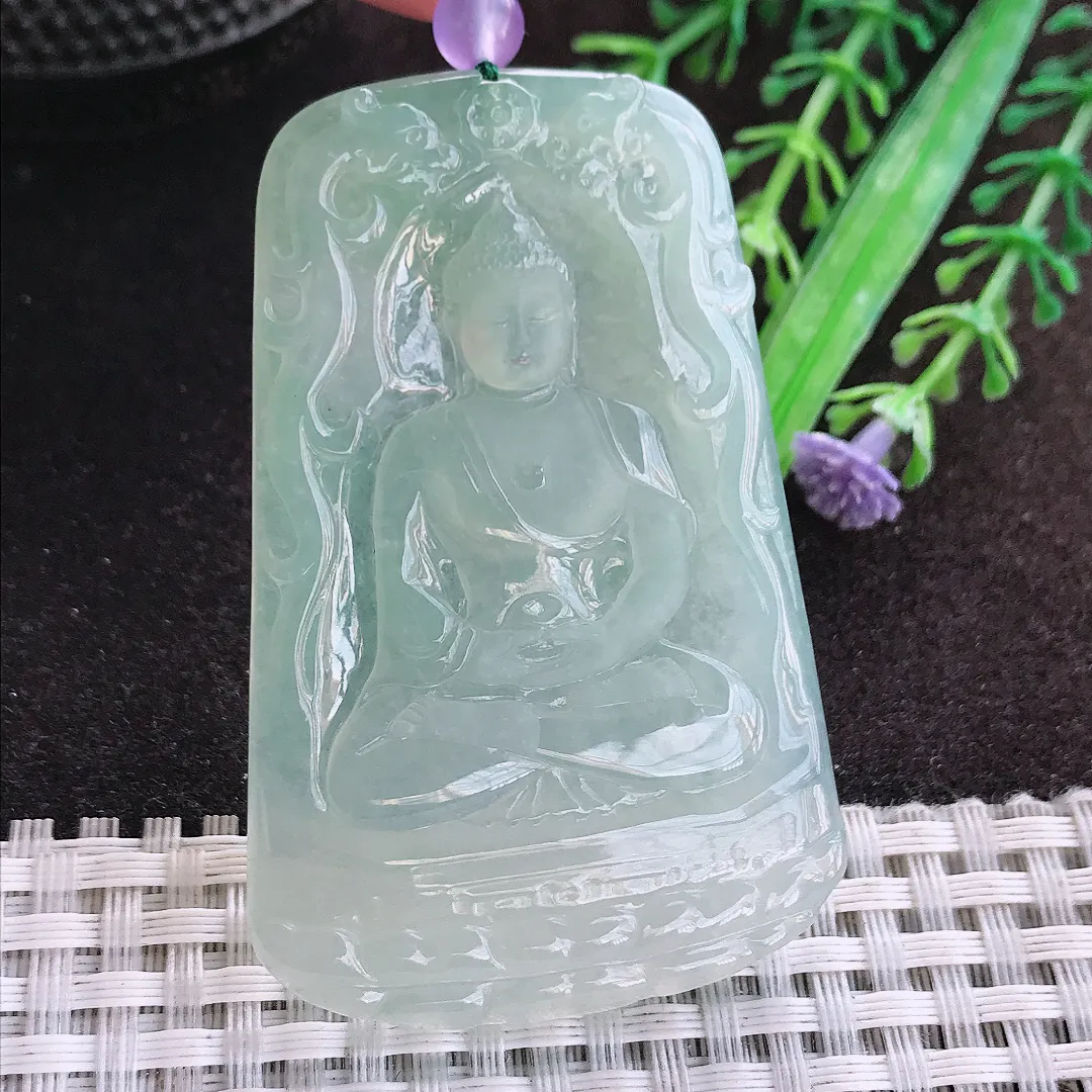 天然a货翡翠62.5/41.5/5老坑冰胶水灵冰晴大日如来佛吊坠翡翠玉坠挂件百搭