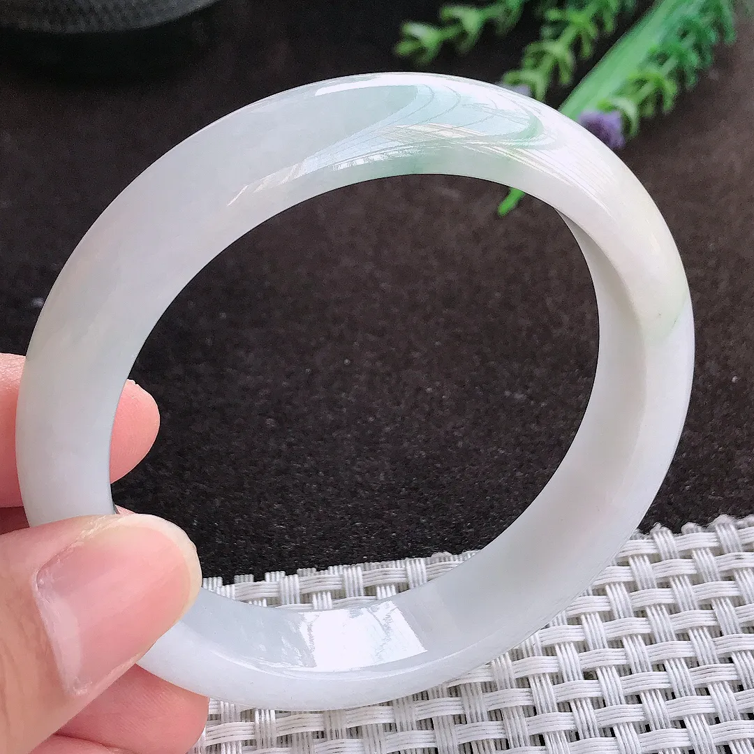 天然a货翡翠59/13.3/8老坑冰润水灵飘花手镯宽边翡翠玉镯美人镯
