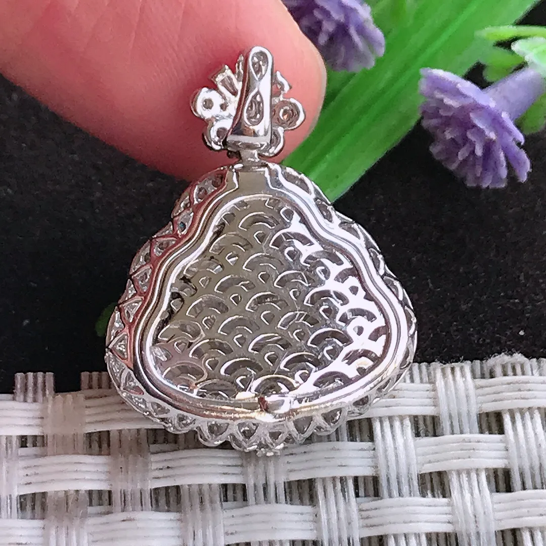 天然a货翡翠25.2/19.3/9.3老坑18k金镶嵌冰阳绿佛公吊坠翡翠玉坠挂件百搭