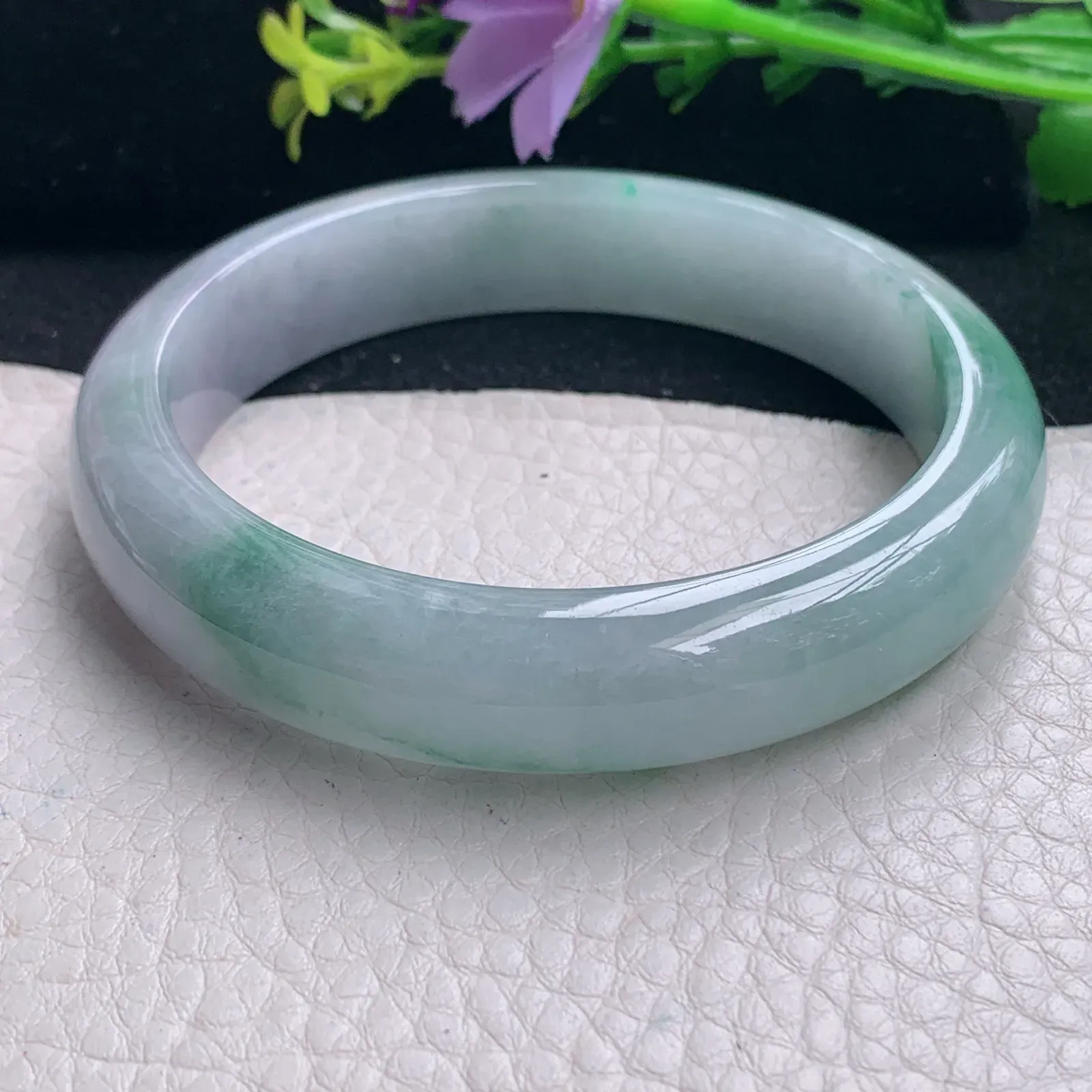fl大圈口61*13*8.2平安镯 缅甸翡翠a货飘花宽边玉手镯 玉手环