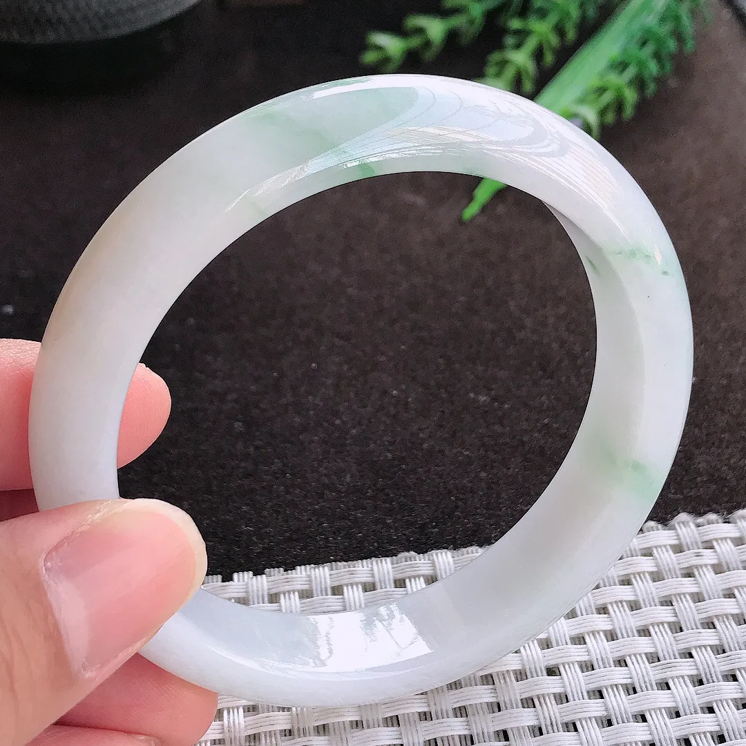 天然a货翡翠59/13.3/8老坑冰润水灵飘花手镯宽边翡翠玉镯美人镯