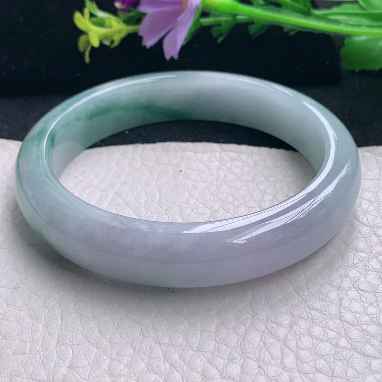 fl大圈口61*13*8.2平安镯 缅甸翡翠a货飘花宽边玉手镯 玉手环