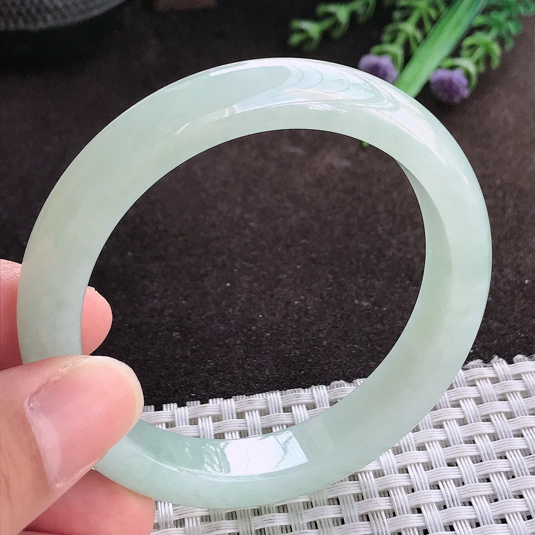 天然a货翡翠55.5/11.3/8.2老坑秀气冰润冰晴底手镯宽边翡翠玉镯美人镯