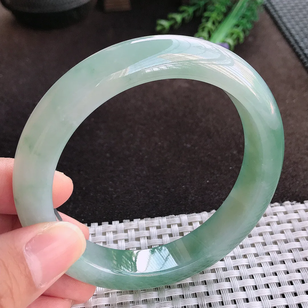 天然a货翡翠63.5/13.2/9.8老坑冰胶果冻冰晴手镯宽边大圈口翡翠玉镯