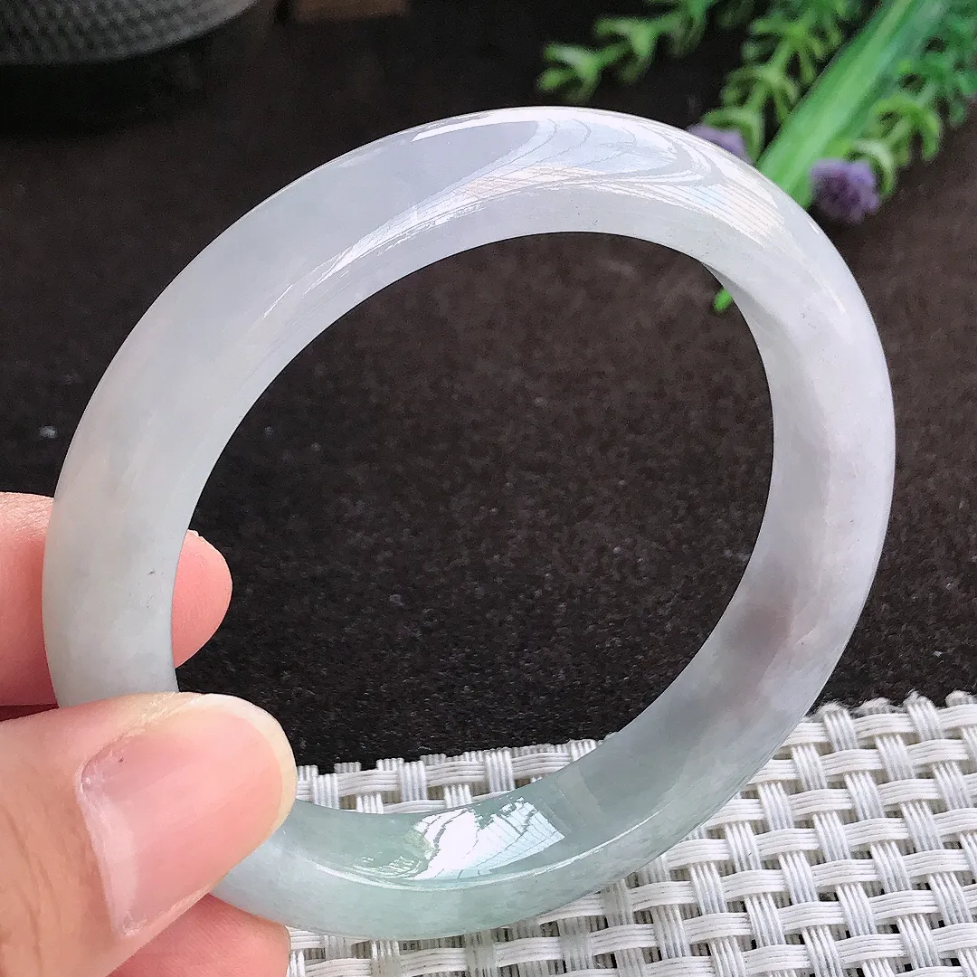 天然a货翡翠55.8/11.3/8.3老坑秀气冰胶紫罗兰手镯宽边翡翠玉镯美人镯