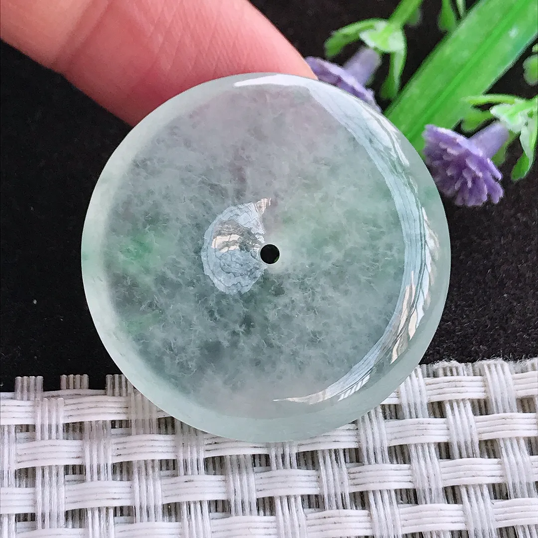 天然a货翡翠33.2/5.5老坑冰种冰透平安扣吊坠翡翠玉坠挂件百搭