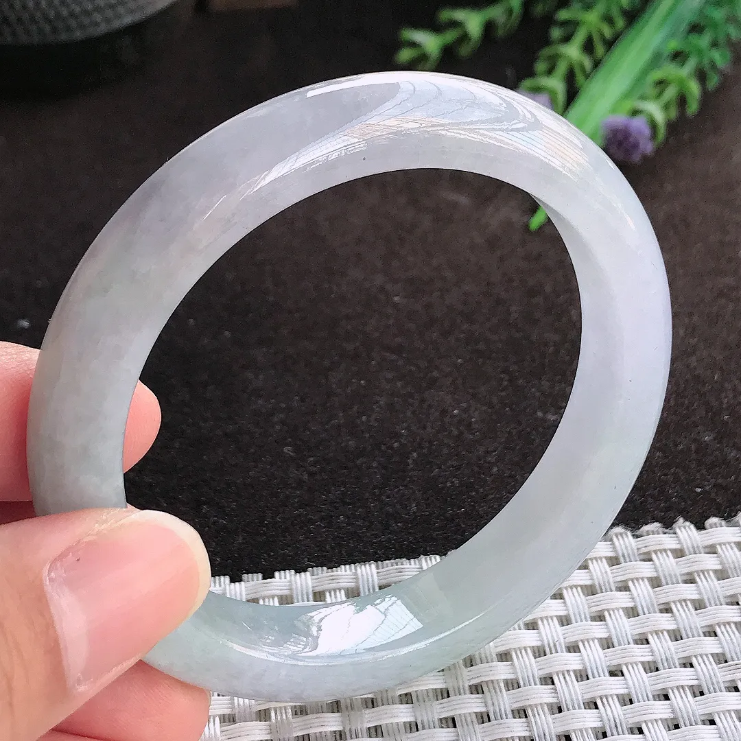 天然a货翡翠55.8/11.3/8.3老坑秀气冰胶紫罗兰手镯宽边翡翠玉镯美人镯