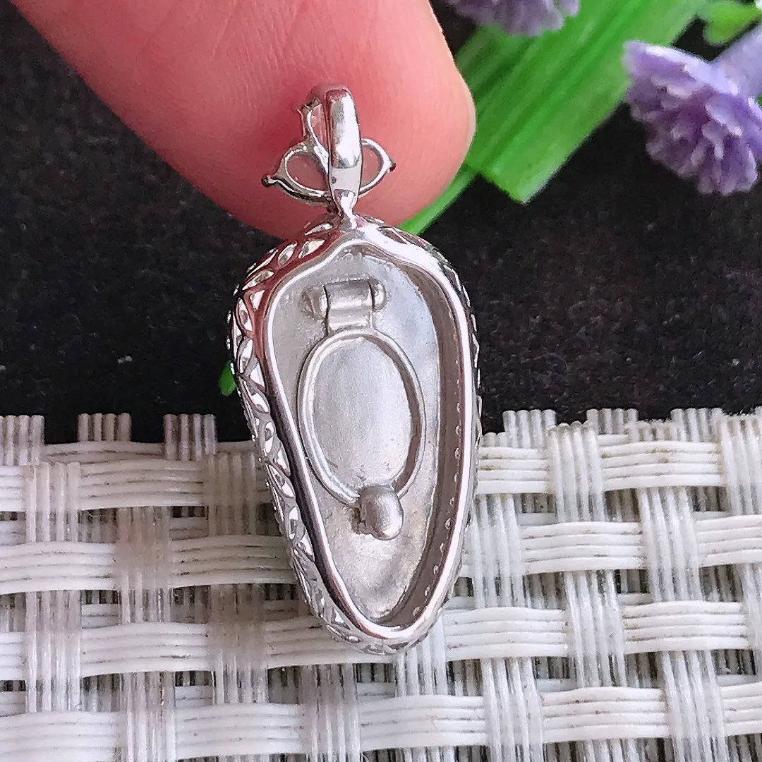 天然a货翡翠25.6/11/8老坑18k金镶嵌冰种阳绿福瓜吊坠翡翠玉坠挂件百搭