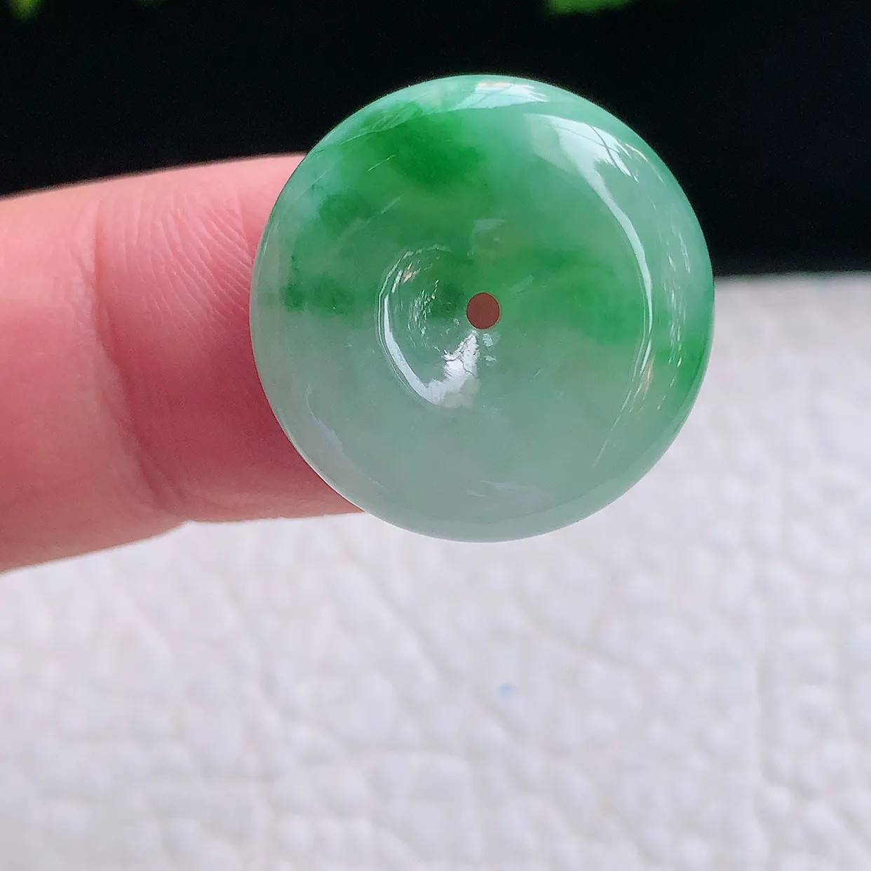 ajj实拍21.3*6天然缅甸翡翠飘绿小平安扣吊坠 宝宝吉祥玉坠