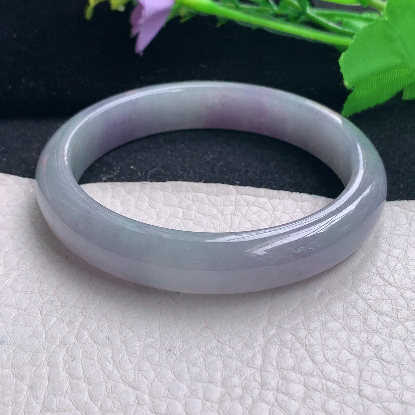 js大圈口61*12.3*7.6平安镯 缅甸翡翠a货冰紫宽边玉手镯 玉手环