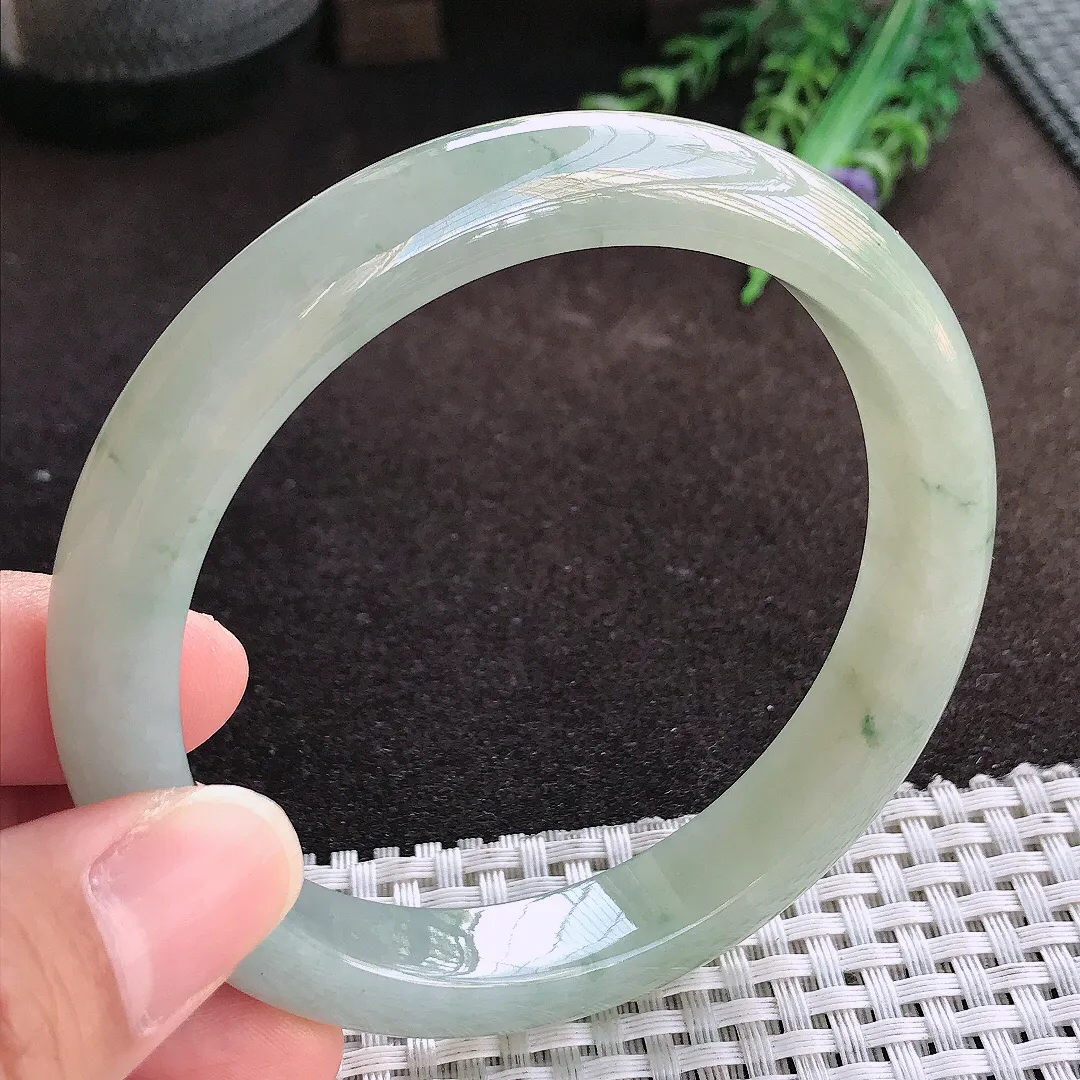 天然a货翡翠63/11.2/8.6老坑冰胶水灵冰晴底手镯宽边大圈口玉镯