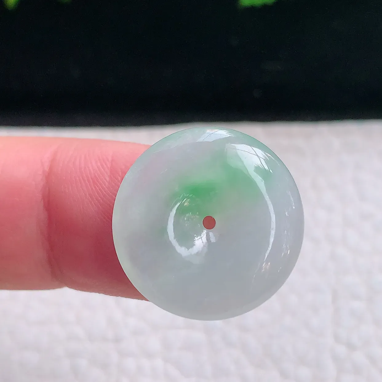 ajj实拍20.5*4.5天然缅甸翡翠飘绿小平安扣吊坠 小孩平安玉坠