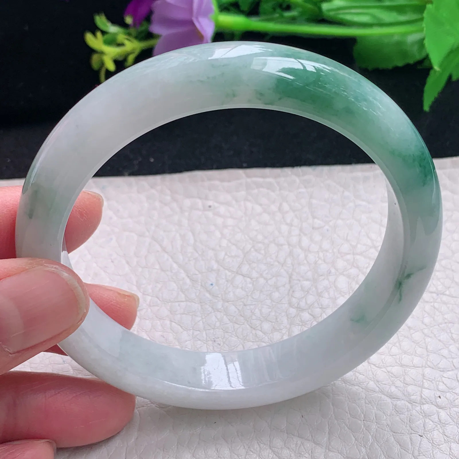 fl大圈口61.5*12.8*8.5平安镯 缅甸翡翠a货飘花宽边玉手镯 玉手环