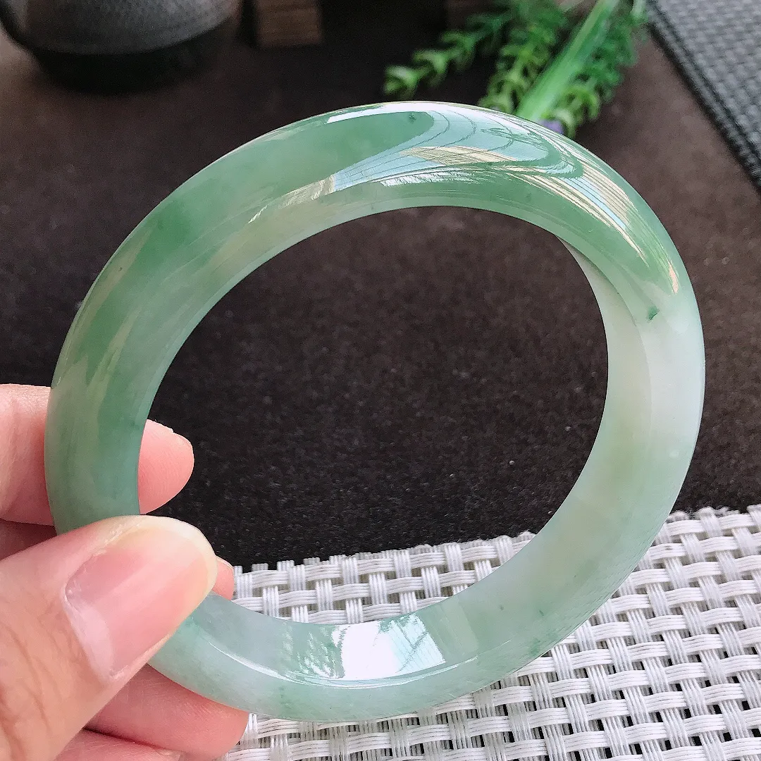 天然a货翡翠63.5/13.2/9.8老坑冰胶果冻冰晴手镯宽边大圈口翡翠玉镯