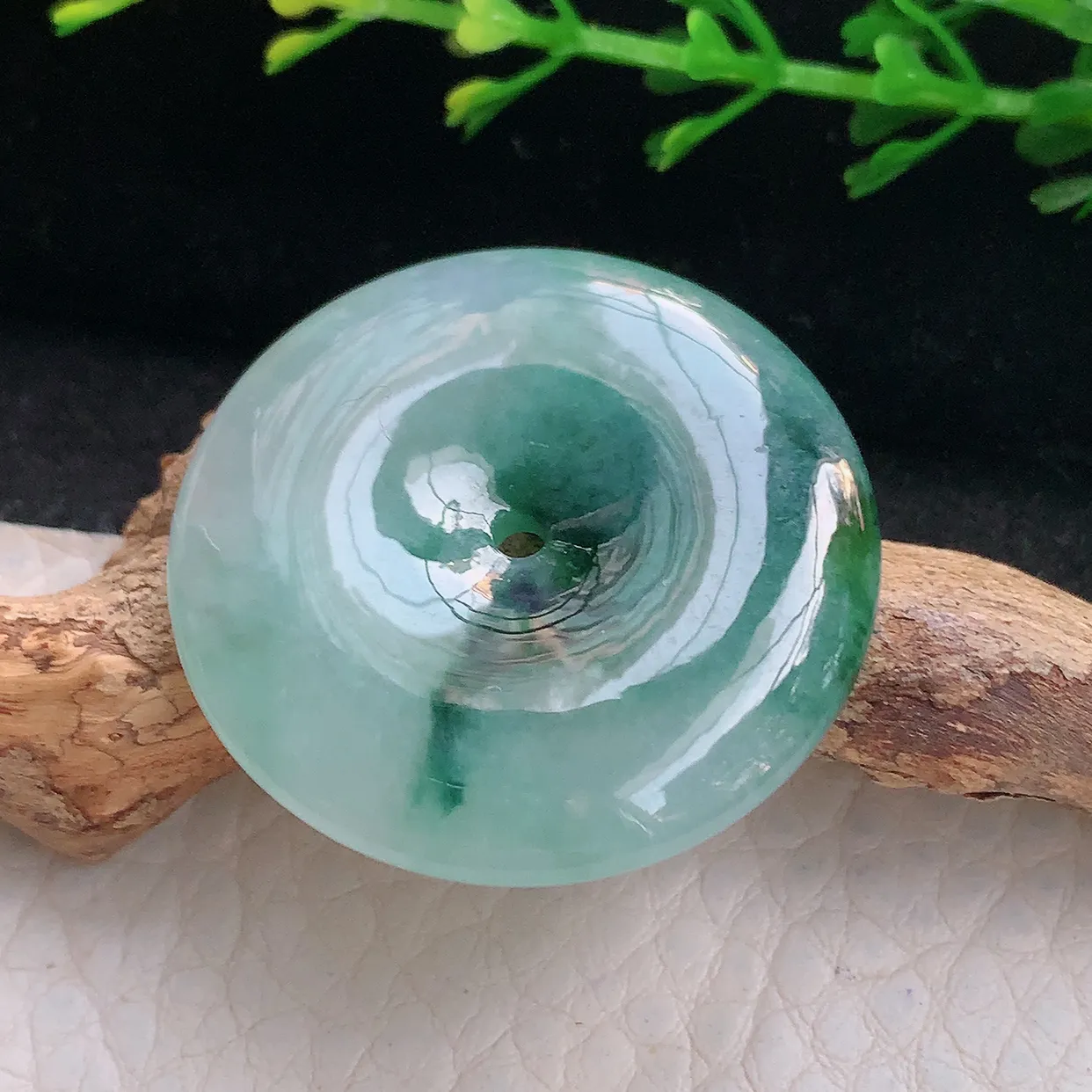 ajj实拍32.6*6.2天然缅甸翡翠飘花平安扣吊坠