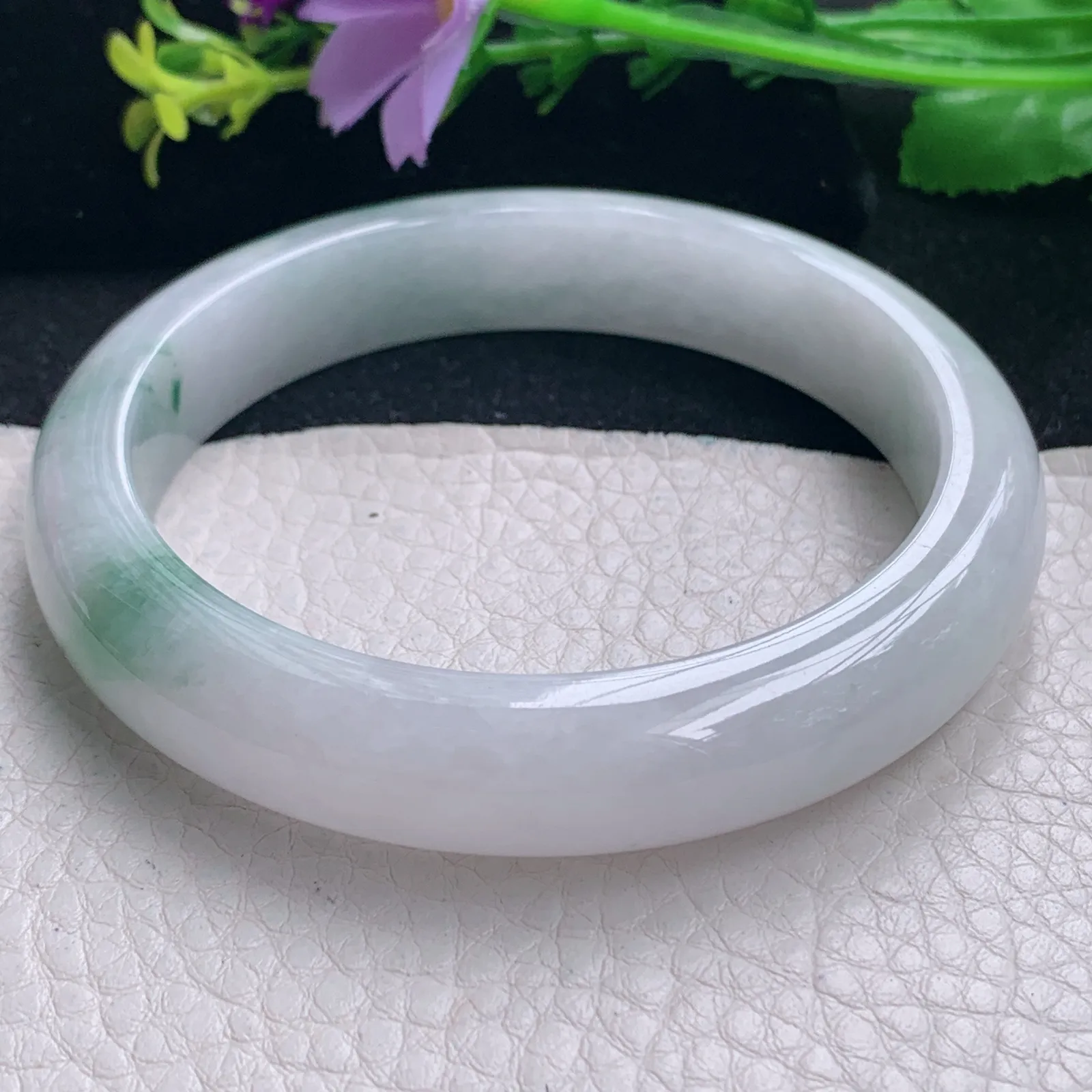 fl大圈口61.5*12.6*8.5平安镯 缅甸翡翠a货飘花清秀宽边玉手镯 玉手环