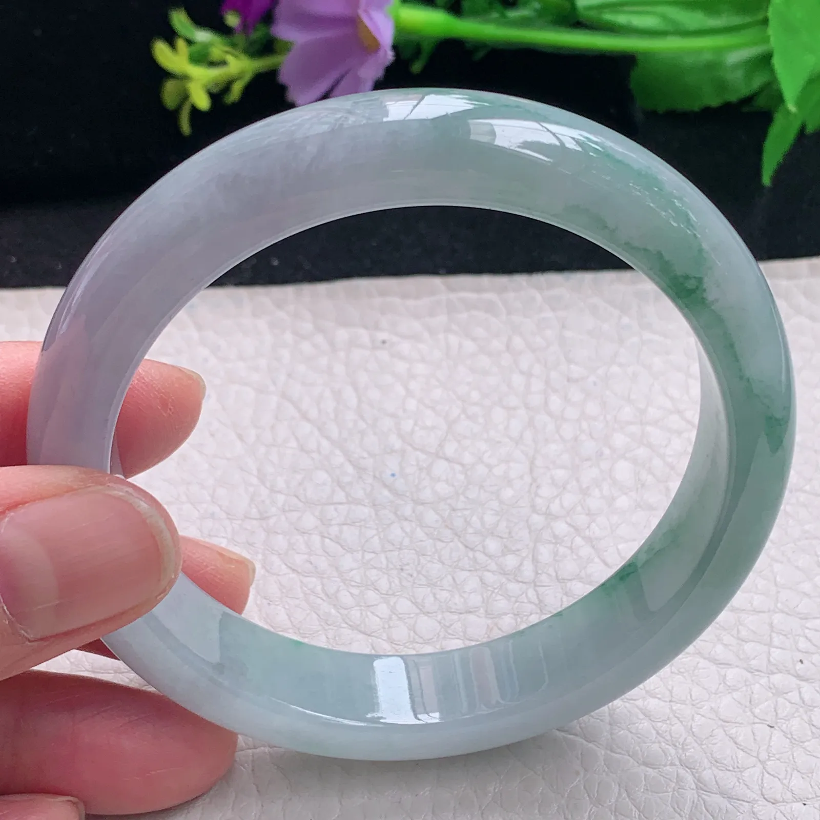 fl大圈口61*13*8.2平安镯 缅甸翡翠a货飘花宽边玉手镯 玉手环