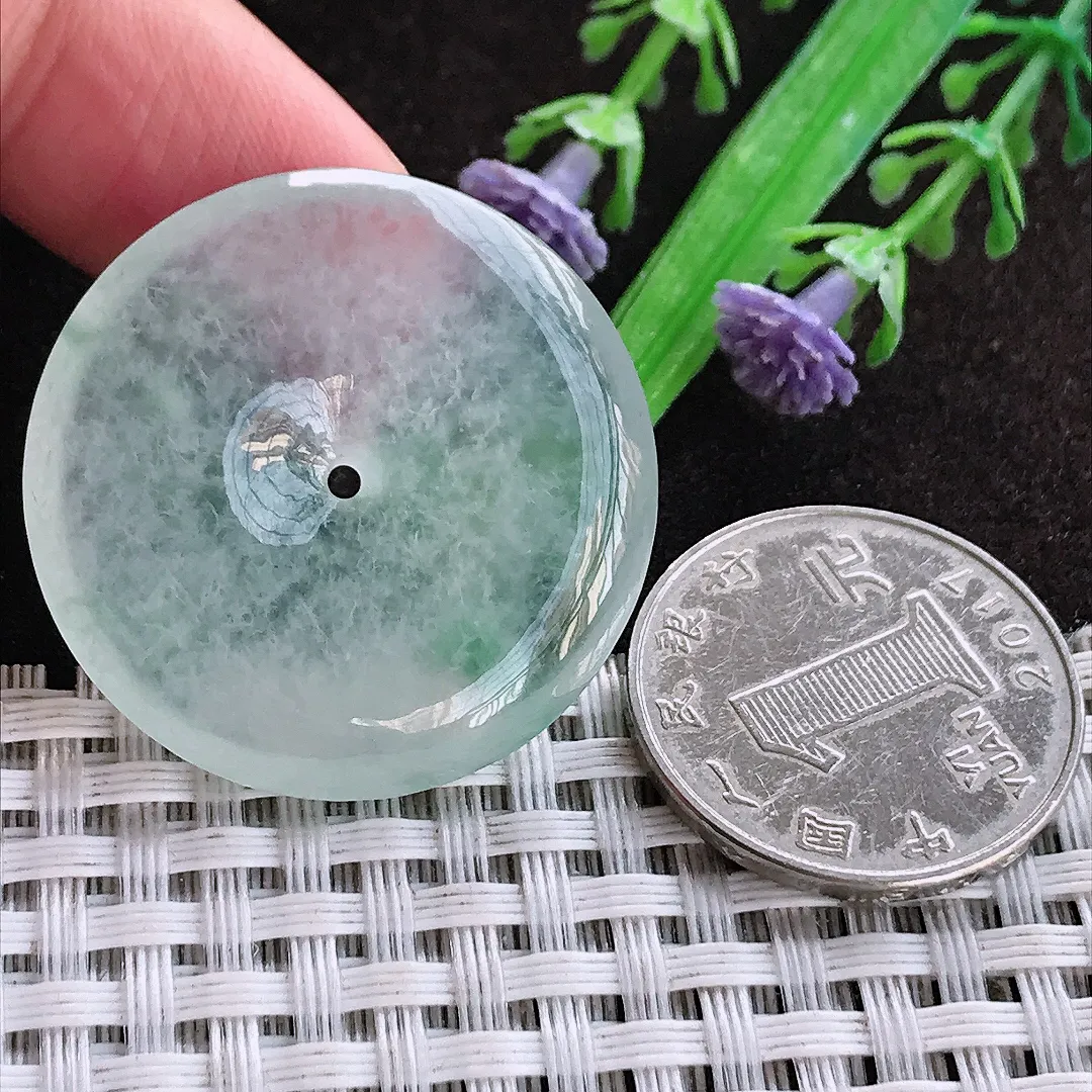 天然a货翡翠33.2/5.5老坑冰种冰透平安扣吊坠翡翠玉坠挂件百搭