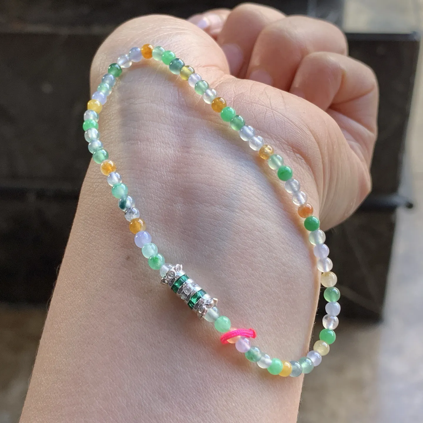 冰种小米多彩珠串^_^鲜艳 冰透