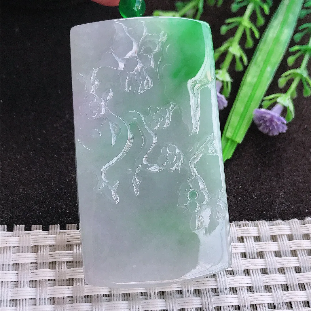 天然a货翡翠60/33.5/7.5老坑冰润水灵飘阳绿蝶恋花吊坠翡翠玉坠挂件百搭