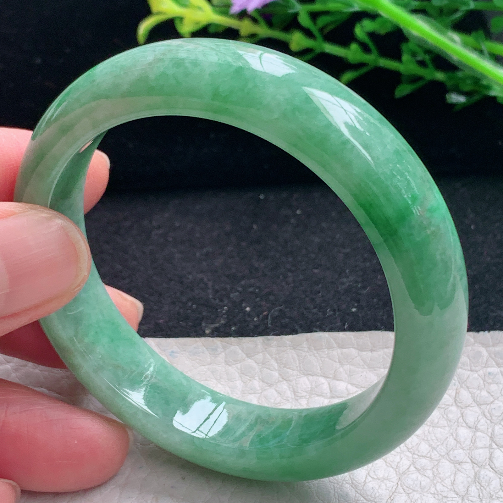 xx小圈口51*12.3*8.6平安镯 缅甸翡翠a货满绿宽边玉手镯 玉手环