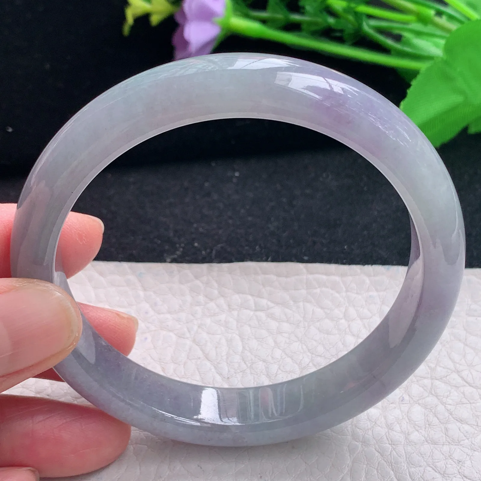 js大圈口61*12.3*7.6平安镯 缅甸翡翠a货冰紫宽边玉手镯 玉手环