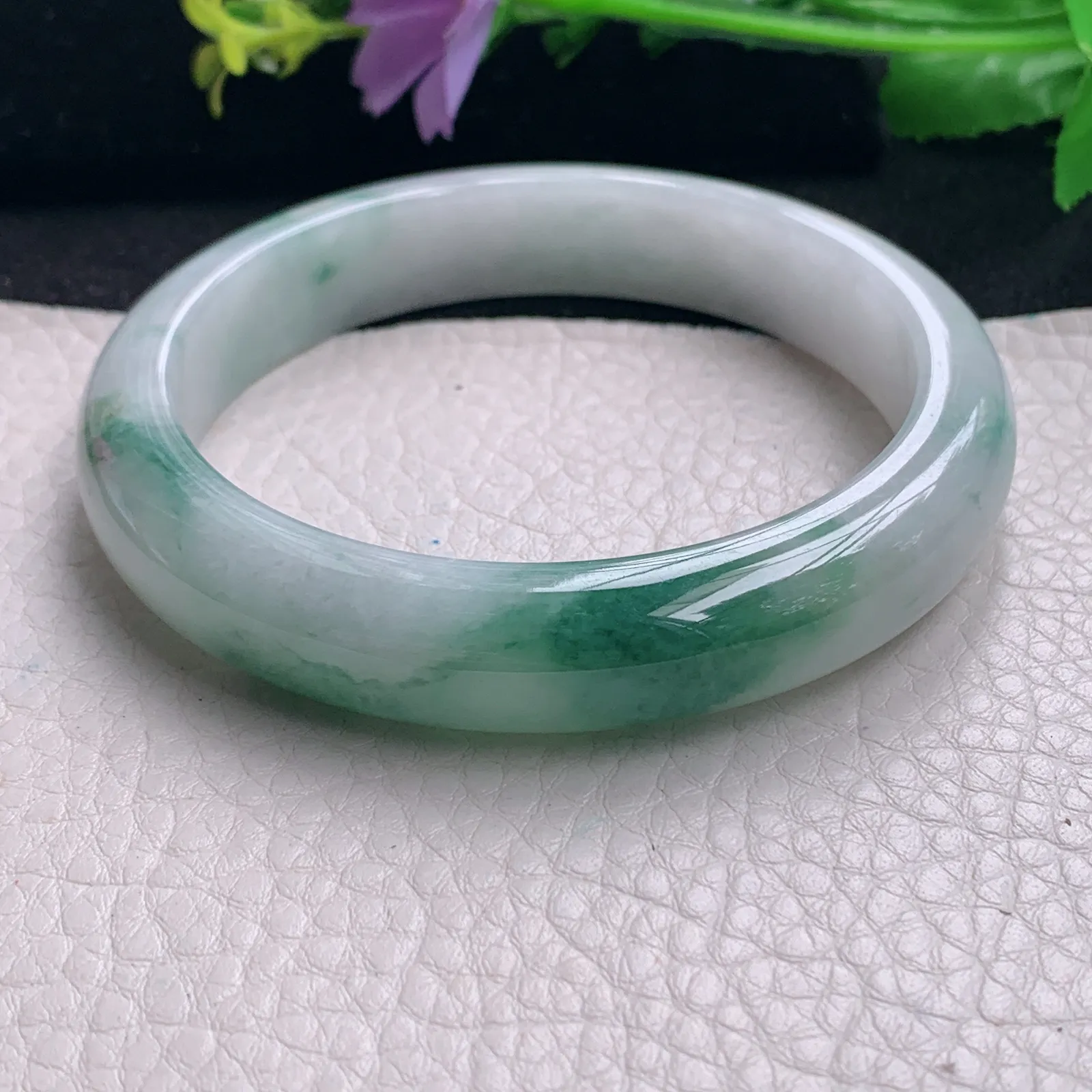 fl大圈口61.5*12.8*8.5平安镯 缅甸翡翠a货飘花宽边玉手镯 玉手环